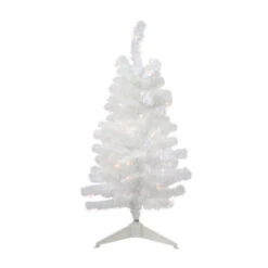 Northlight 3' Pre-Lit Slim White Iridescent Tinsel Artificial Christmas Tree- Clear Lights