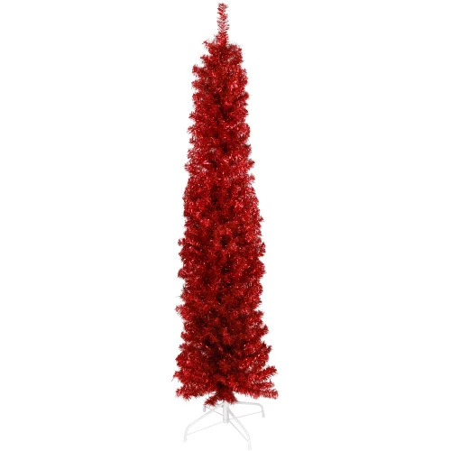 Northlight 6' Pencil Red Tinsel Artificial Christmas Tree - Unlit 3 Northlight 6' Pencil Red Tinsel Artificial Christmas Tree - Unlit