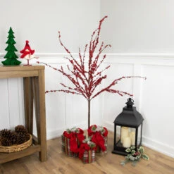 Northlight 50" Artificial Red Berry Christmas Twig Tree With Square Stand, Unlit -Christmas Decoration Shop northlight nl00343 styled 28804.1686144238
