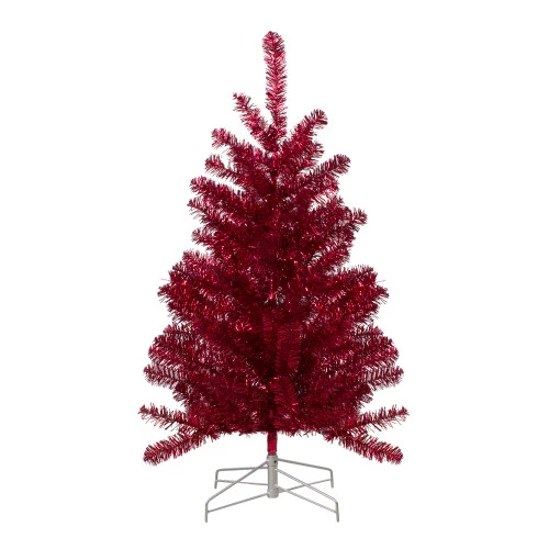 Northlight 3' Metallic Crimson Tinsel Artificial Christmas Tree - Unlit 3 Northlight 3' Metallic Crimson Tinsel Artificial Christmas Tree - Unlit