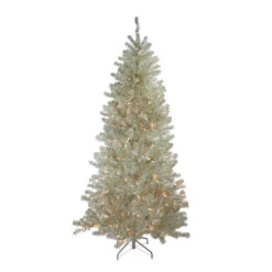 Northlight Metallic Platinum Artificial Tinsel Christmas Tree - 7 Ft Clear Lights