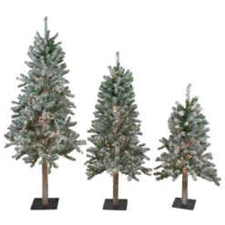 Northlight Set Of 3 Pre-Lit Slim Flocked Alpine Artificial Christmas Trees 5' - Clear Lights
