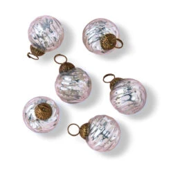 6 Pack | Mini Mercury Glass Ball Ornaments (1.5-inch, Silver, Swirl Motif, Solene Design) - Great Gift Idea, Vintage-Style Decorations For Christmas, Special Occasions, Home Decor And Parties