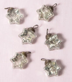6 Pack | Mini Mercury Glass Star Ornaments (1.5-inch, Silver, Imogen Design) - Great Gift Idea, Vintage-Style Decorations For Christmas And Home Decor