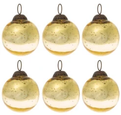 6 Pack | Small Mercury Glass Ball Ornaments (2.5-inch, Gold, Ava) - Great Gift Idea, Vintage-Style Decorations For Christmas & Special Occasions