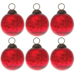 6 Pack | Small Mercury Glass Ball Ornaments (2.5-inch, Red, Ava) - Great Gift Idea, Vintage-Style Decorations For Christmas, Special Occasions, Home Decor And Parties