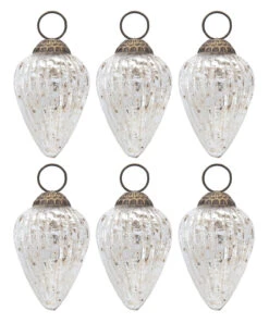 6 Pack | Small Mercury Glass Ornaments (3-inch, Silver, Laura Design) - Great Gift Idea, Vintage-Style Decorations For Christmas, Special Occasions, Home Decor And Parties