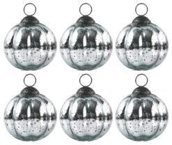 6 Pack | Large Mercury Glass Ball Ornaments (3-Inch, Silver, Posey Ball Design) - Great Gift Idea, Vintage-Style Decorations For Christmas