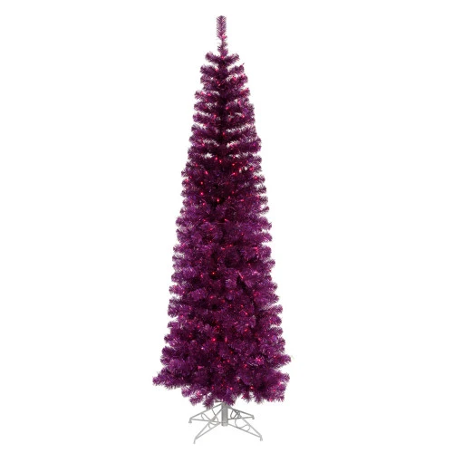 9' Pre-Lit Purple Artificial Pencil Tinsel Christmas Tree - Purple Lights 3 9' Pre-Lit Purple Artificial Pencil Tinsel Christmas Tree - Purple Lights
