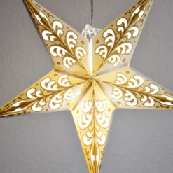 24" Gold Wave Glitter Paper Star Lantern, Hanging