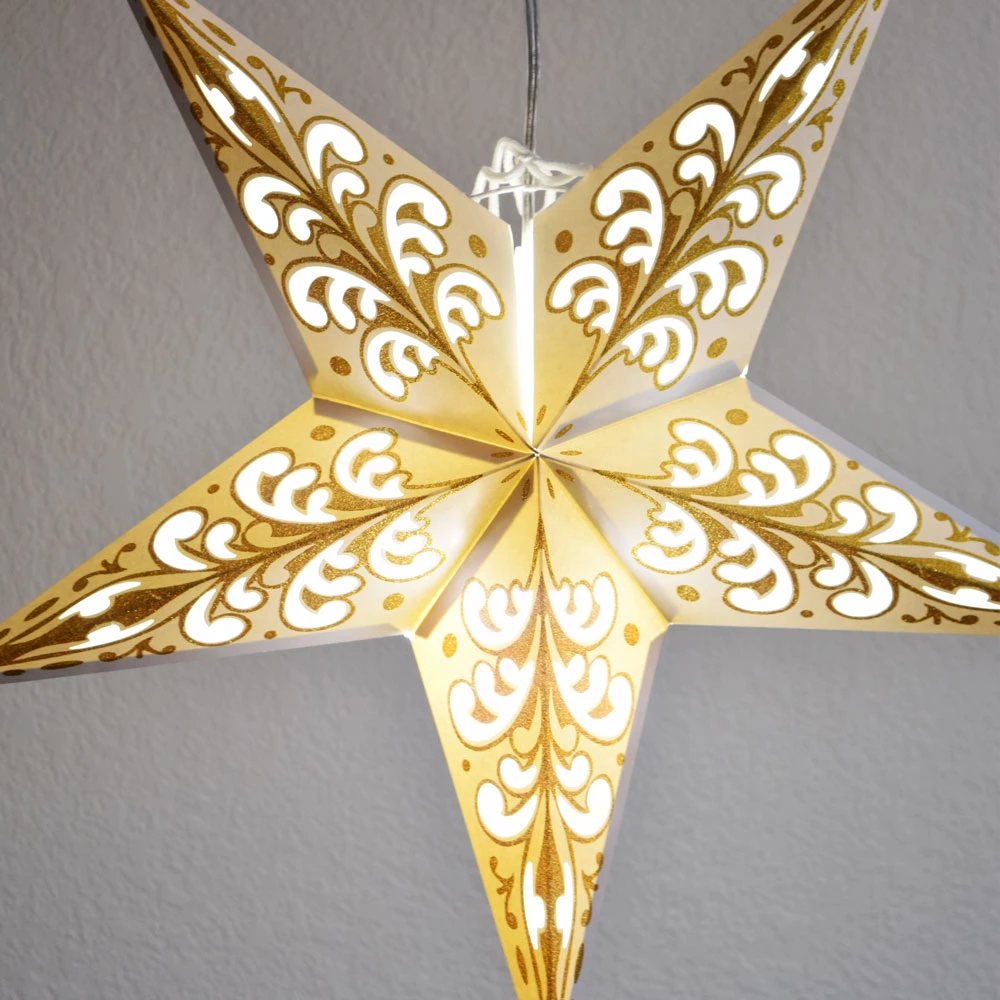 24" Gold Wave Glitter Paper Star Lantern, Hanging 3 24" Gold Wave Glitter Paper Star Lantern, Hanging