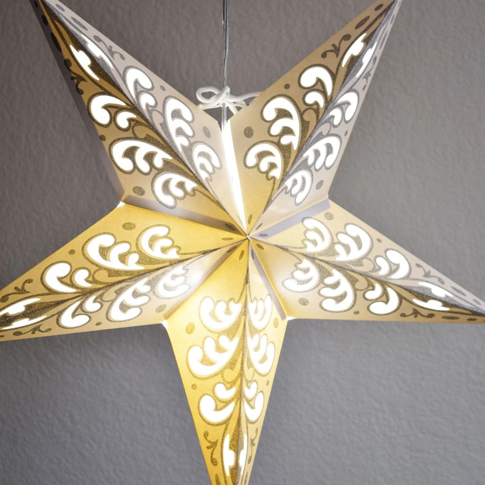 24" Silver Wave Glitter Paper Star Lantern, Hanging 4 24" Silver Wave Glitter Paper Star Lantern, Hanging - Image 2
