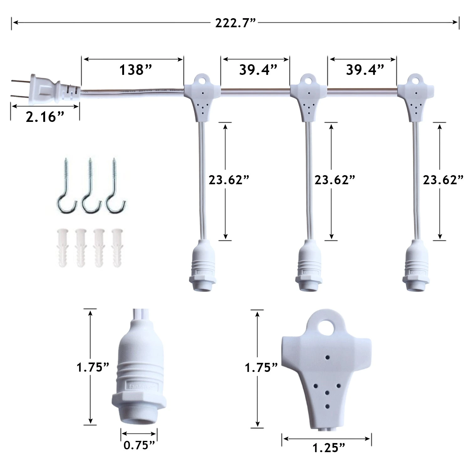 Star Lantern Triple Socket White Weatherproof Outdoor Pendant Light Lamp Cord, E12, 19 Ft - Electrical Swag Light Kit 4 Star Lantern Triple Socket White Weatherproof Outdoor Pendant Light Lamp Cord, E12, 19 Ft - Electrical Swag Light Kit - Image 2