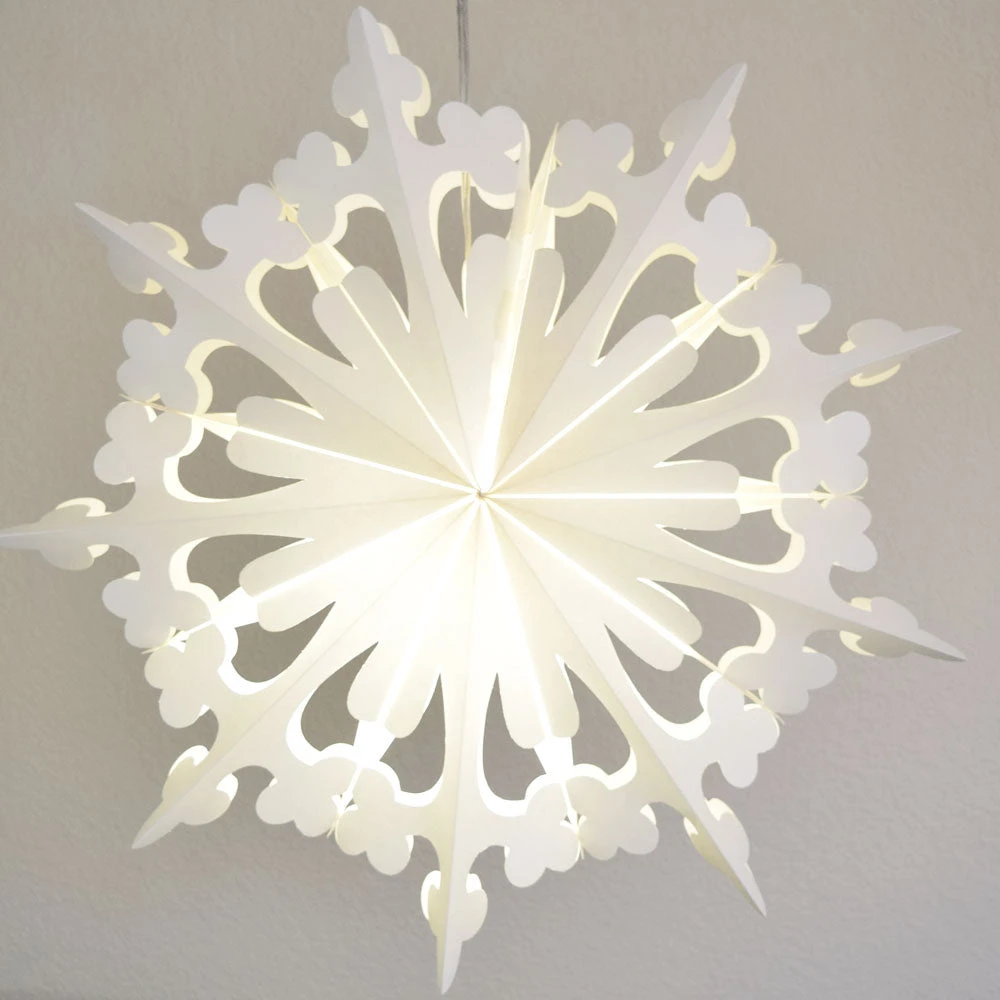 24" White Winter Clover Christmas Holiday Snowflake Paper Star Lantern, Hanging 3 24" White Winter Clover Christmas Holiday Snowflake Paper Star Lantern, Hanging