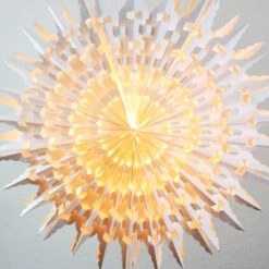 24" White Winter Fractal Christmas Holiday Snowflake Paper Star Lantern, Hanging