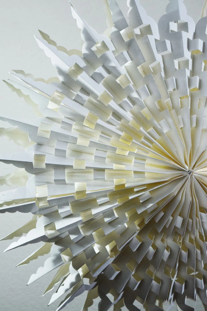 24" White Winter Fractal Christmas Holiday Snowflake Paper Star Lantern, Hanging 5 24" White Winter Fractal Christmas Holiday Snowflake Paper Star Lantern, Hanging - Image 3