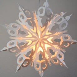 Pizzelle Paper Snowflake Lantern (24-Inch, White, Winter Frozen Snowflake Design)