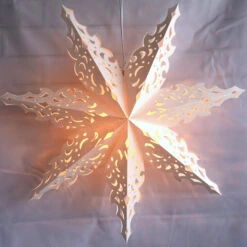 Quasimoon Pizzelle Paper Snowflake Lantern (24-Inch, White, North Star Snowflake Design) - Great With Or Without Lights - Holiday Snowflake Decorations