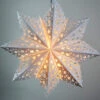 Quasimoon Paper Star Lantern (24-Inch, White, Winter Solstice Snowflake Design) - Great With Or Without Lights - Holiday And Snowflake Decorations -Christmas Decoration Shop winter snowflake paper star lantern solstice